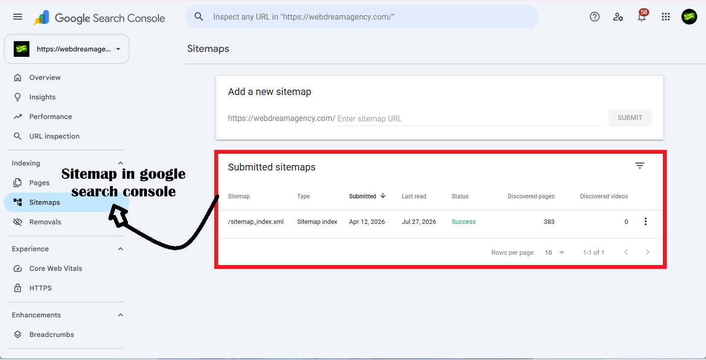 Successfully submitted XML sitemap WordPress site in Google Search Console